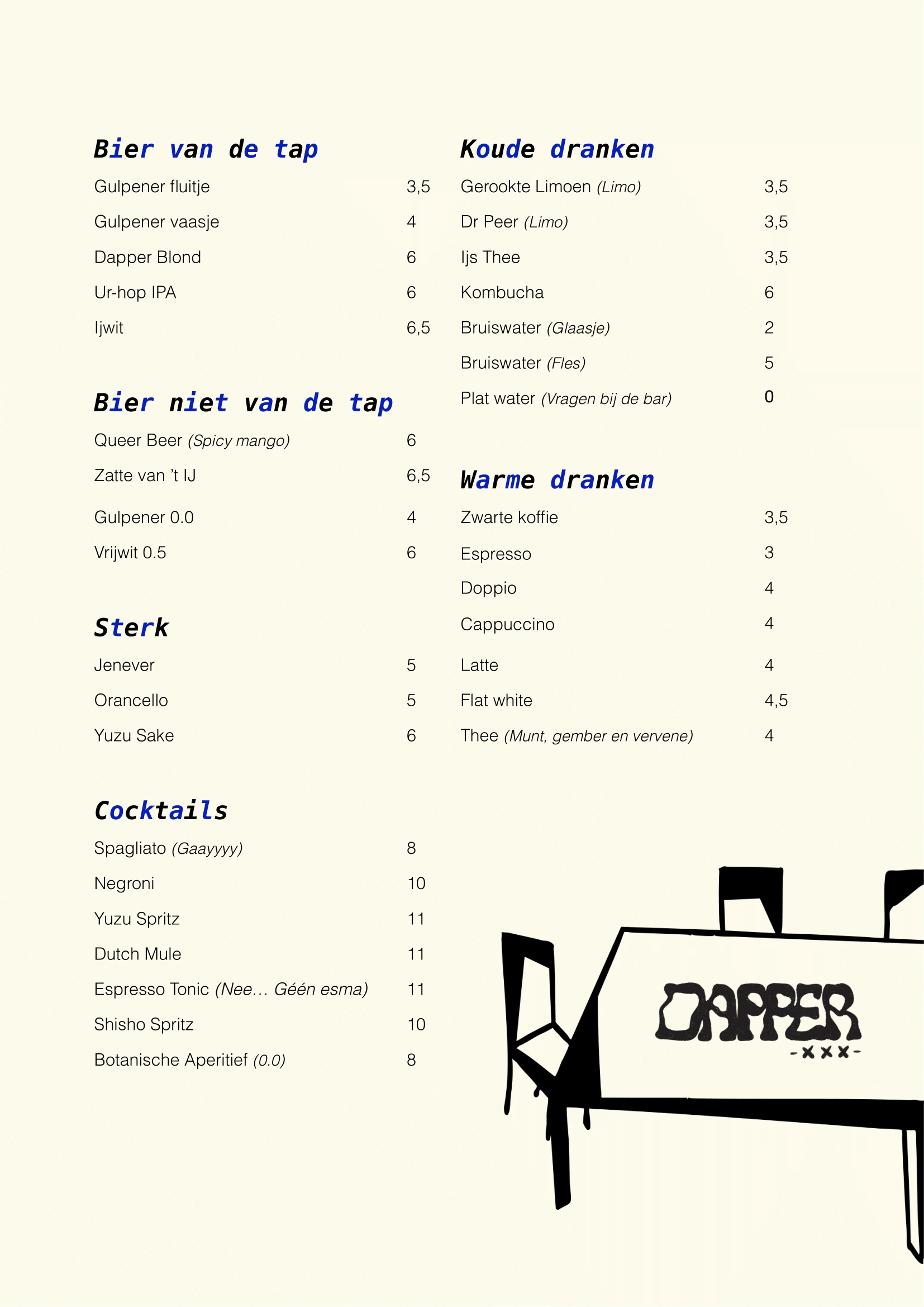 More drinks menu